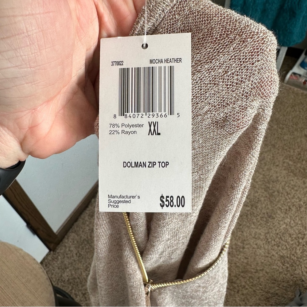 NWT Philosophy Dolman Zip Long Sleeve Top Mocha Heather Size XXL - Picture 12 of 12
